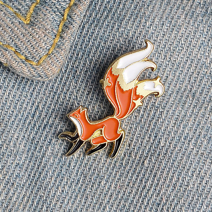 Beautiful Nine-Tailed Little Fox Kitsune Enamel Pin Badge For Cute Backpack, Satchel Bag, Clothing Additions - LuckySeal Co
