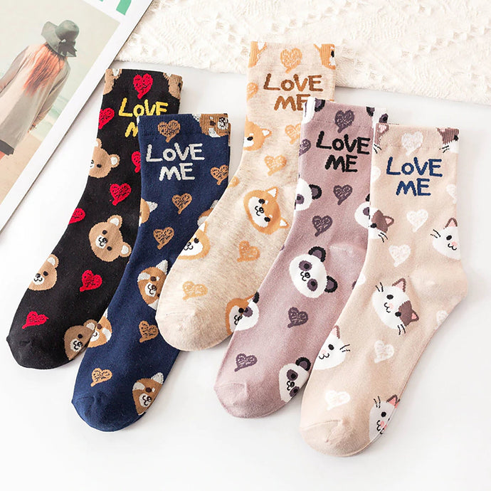 Cute Animal Character Japanese Love Me Harajuku Style Kawaii Character Girls Women Cartoon Socks - LuckySeal Co